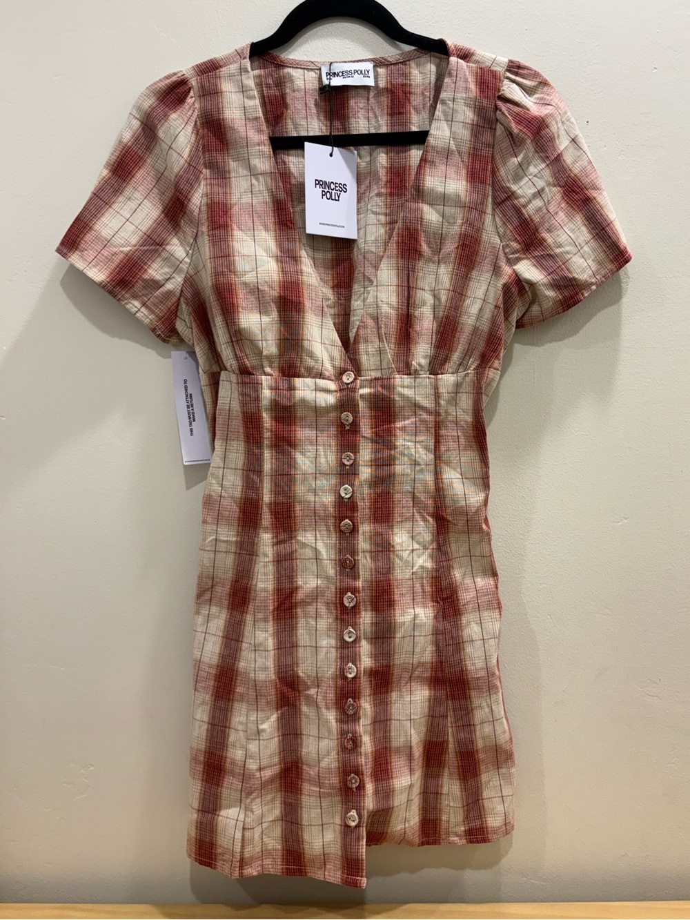 Princess Polly Twist Of Fate Plaid V Neck Mini Dress NWT Size 8